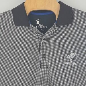 F&G Tech Mens Golf Polo Shirt Black White Houndstooth Bighorn Ram Logo Size M